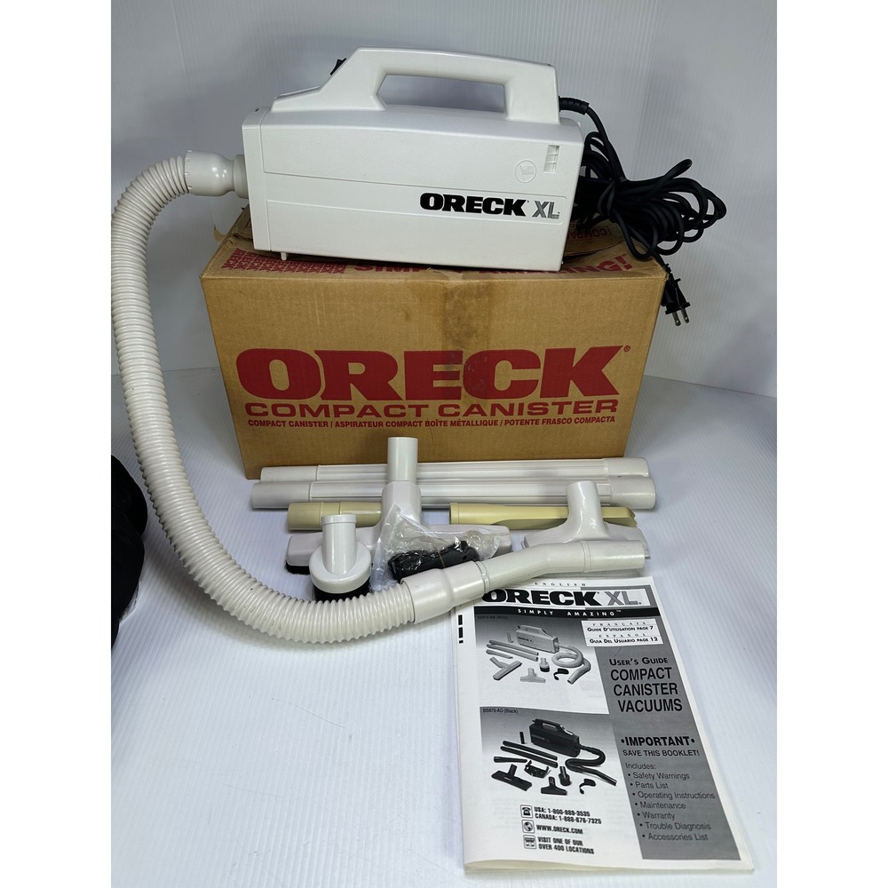 Oreck XL Compact Canister Vacuum BB870-AW White with Attachments and Box